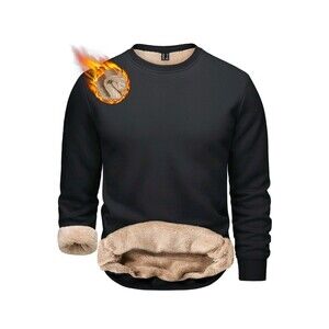 Mens Casual Sweatshirts Sherpa Lined Winter Warm Fleece Pullover Crewneck Shirts